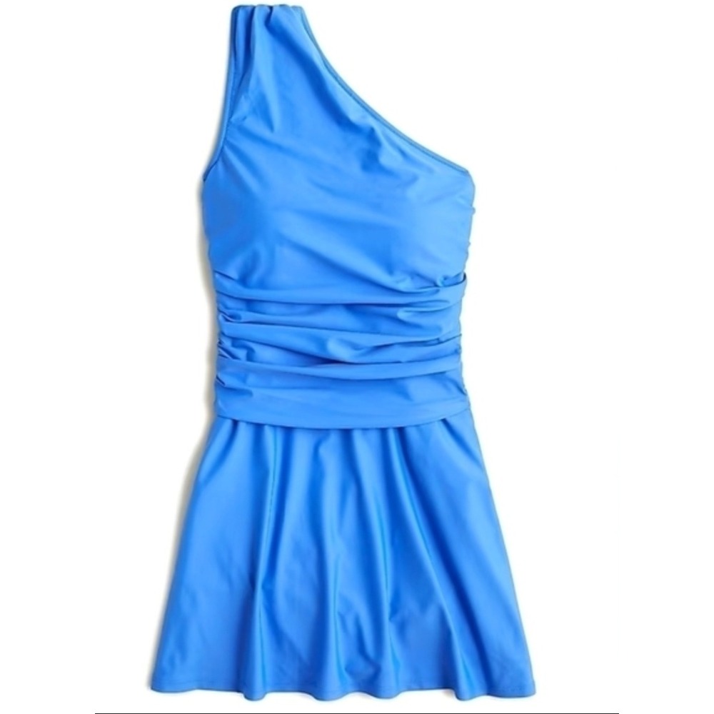 NEW J. Crew Womens Ruched One-Shoulder Swim Dress Size 6‎ Blue Beach Pool